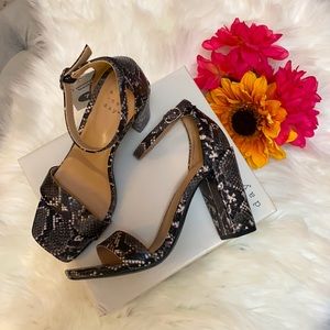 NEW! Ema Snakeskin Block Heel Sandals